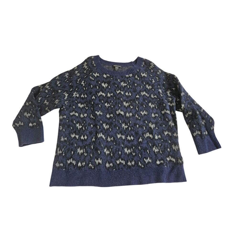 Athleta Sweater Womens 2X Blue Animal Print Merino Extra Fine Wool Long Sleeve
